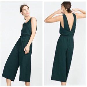 Zara Elegant Emerald Green Culotte Jumpsuit Size S EUC